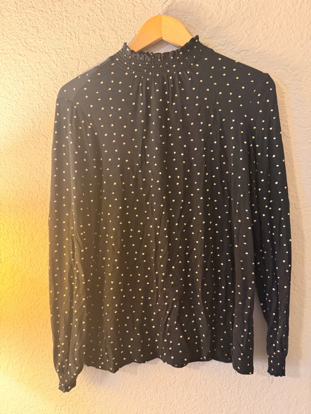 Anne Klein Black Long Sleeve Polka Dot Blouse